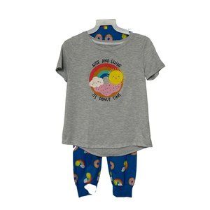 Cat & Jack Donut Rainbow Blue Gray Pajama Set girls size L 10/12 1598